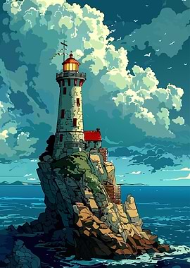 Lighthouse on Rocky Island Digital Art