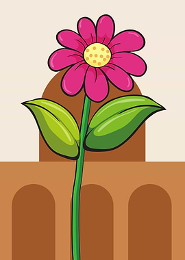 Cartoon Flower with Arched Background