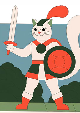 Cat Warrior with Sword and Shield