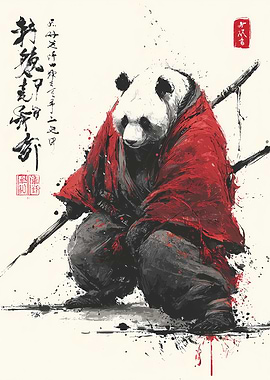 Panda Samurai Ink Art