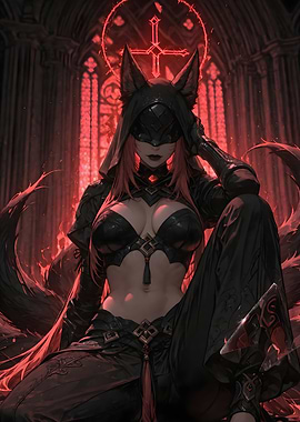 Fox-eared woman in dark fantasy setting