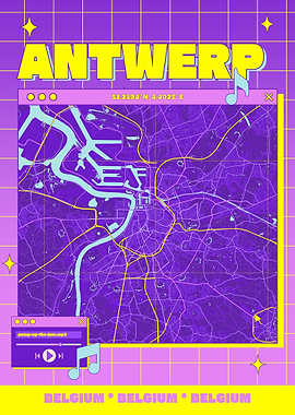 Antwerp Map Art Retro Style