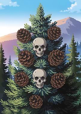 Pine Tree with Skulls and Cones