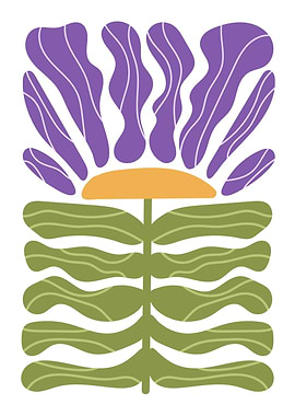 Abstract Purple and Green Flower Illustration