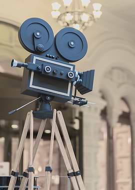 Vintage Movie Camera on Tripod