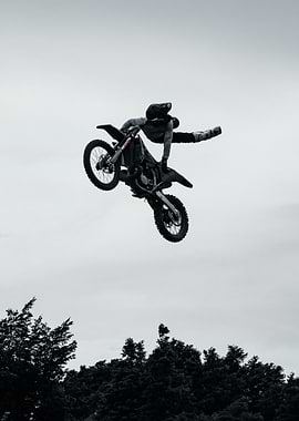 Motorcycle Stunt in Mid-Air