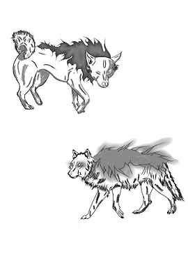 Fire dog and lighting dog/wolf
