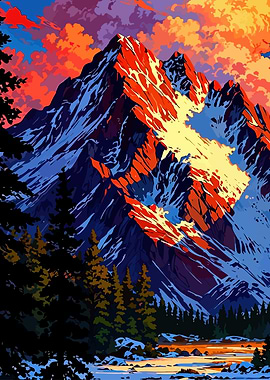 Colorful Mountain Landscape Painting