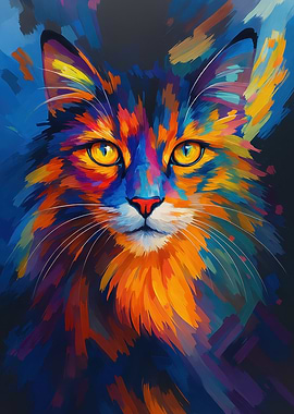 Colorful Cat Portrait Painting