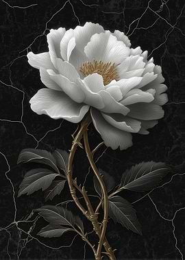 Elegant White Peony Flower on Marble