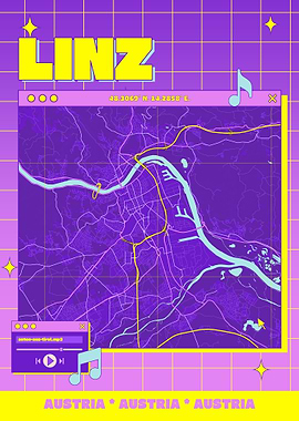 Linz Austria Map Retro Aesthetic
