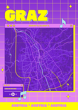 Graz Austria Map Retro Style