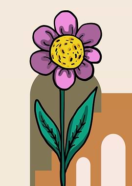 Flower Illustration with Geometric Background