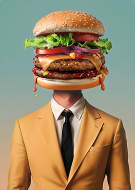 Burger Head Man in Suit