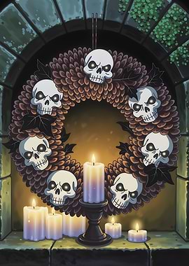 Skull Wreath with Candles