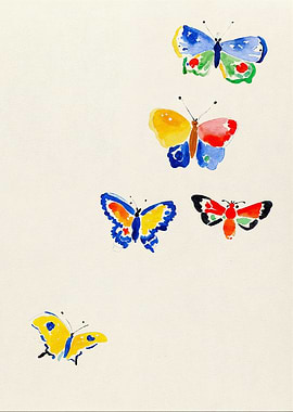 Watercolor Butterflies on Cream Background