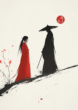 Samurai and Woman in Red Robe