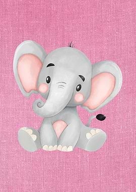 Cute Cartoon Elephant on Pink Background