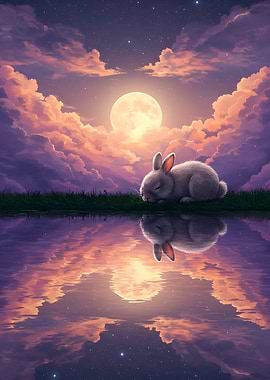 Dreamy Rabbit Under Moonlight Reflection