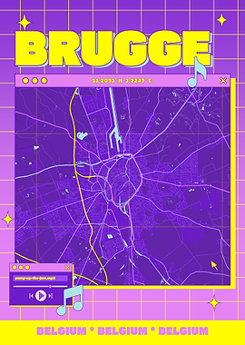 Bruges Map Retro Music Poster