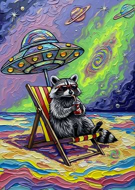 Raccoon Beach Vacation Under UFO