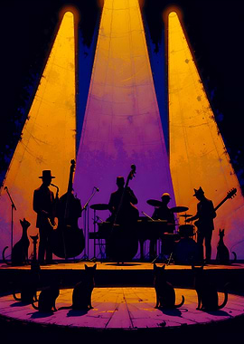 Jazz band with cats audience