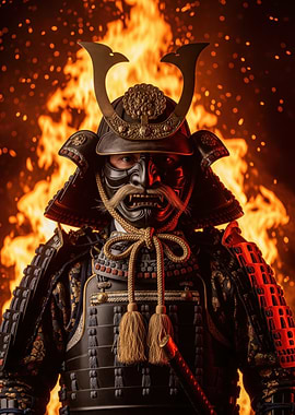 Samurai Warrior in Fiery Backdrop