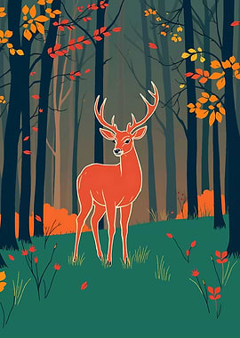 Deer in Autumn Forest Illustration