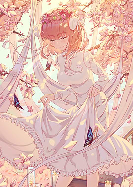 Girl in Cherry Blossom Setting