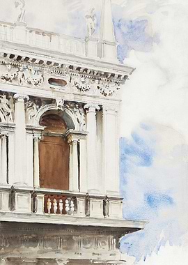 Architectural Watercolor Painting of a Building