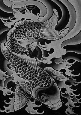 Koi Fish and Waves Illustration
