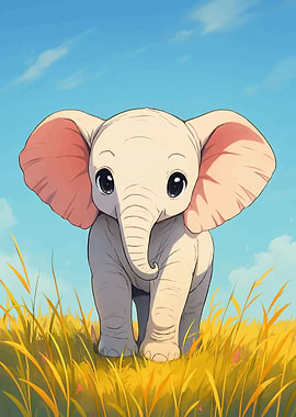 Cute Anime Elephant in Field