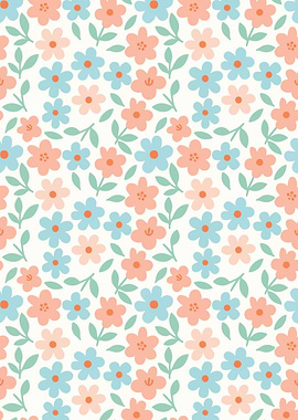 Floral Pattern with Peach and Blue Flowers