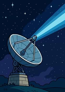 Cartoon Satellite Dish Under Starry Sky