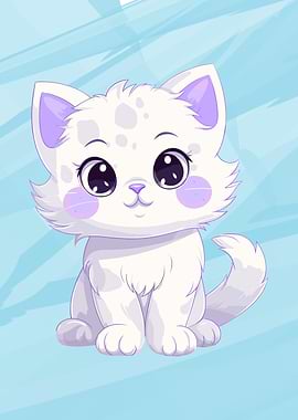 Cute White Kitten Cartoon Illustration