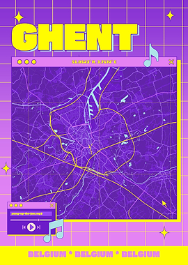 Ghent, Belgium Map Art