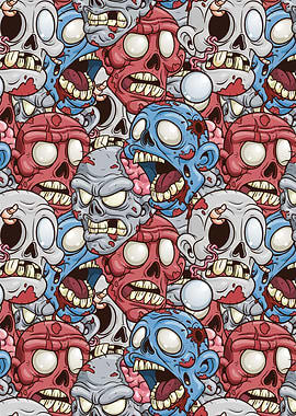 Cartoon Zombie Heads Pattern