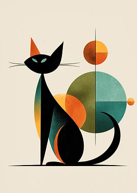 Mid-Century Modern Black Cat Art