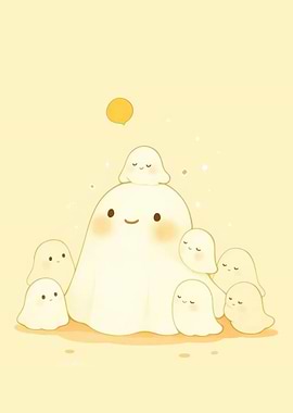 Cute Cartoon Ghosts on Yellow Background