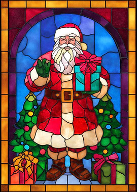 Stained Glass Santa Claus with Gifts