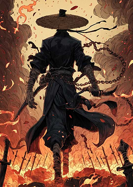 Ronin Warrior in Fiery Landscape