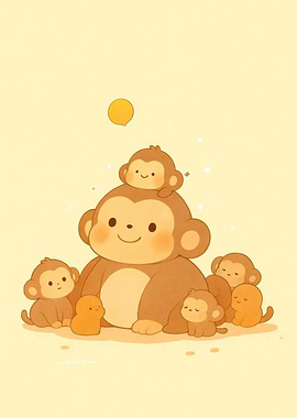 Cute Monkey Family Cartoon Illustration