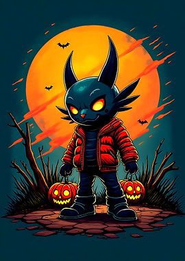 Halloween Cartoon Character with Pumpkins