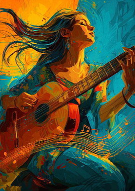 Woman Playing Guitar Abstract Art