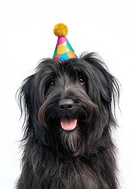Briard dog with Birthday Hat Portrait