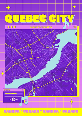Quebec City Map Retro Aesthetic