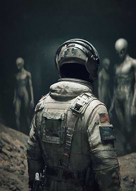 Astronaut Encounter with Aliens on Dark Planet