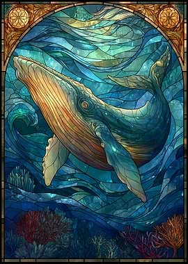 Stained Glass Whale Ocean