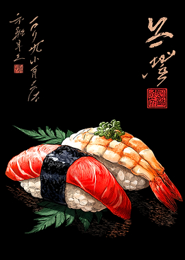 Sushi Art with Japanese Calligraphy