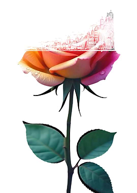 Rose with Cityscape Sketch